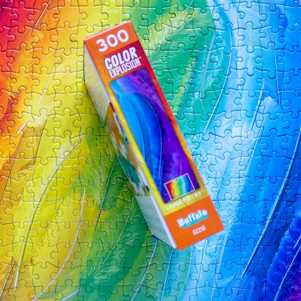 "Plumes of Color" (300) Piece Puzzle ~ Rainbow Gradient Buffalo Jigsaw Puzzle